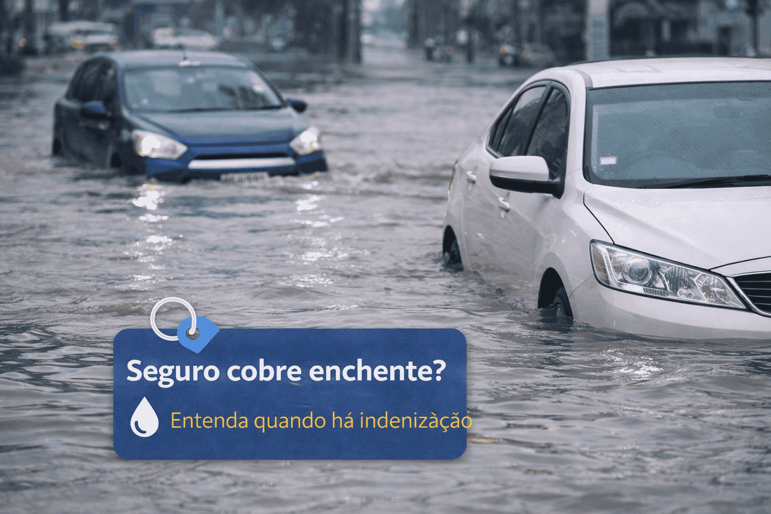 Ilustração de carro em situação de enchente e alagamento