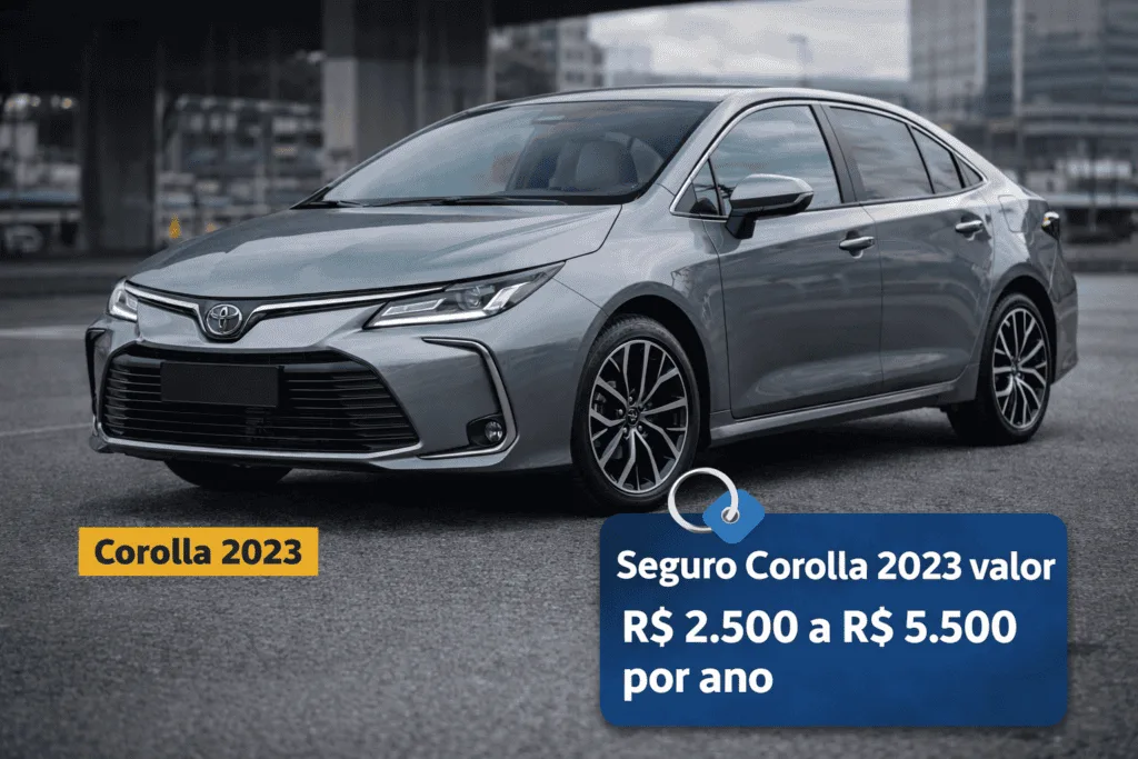 Sedã médio sendo analisado em cotação de seguro, com foco no valor do seguro do Corolla 2023