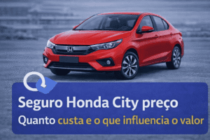 Seguro Honda City preço: imagem com carro e chamada “quanto custa e o que influencia o valor”