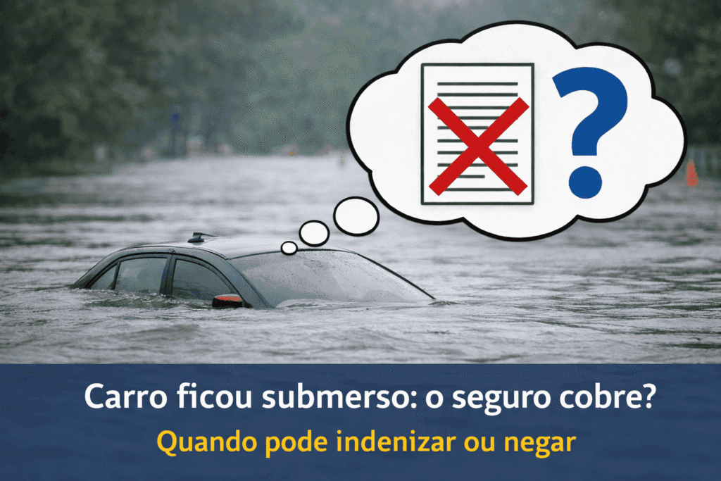 Carro parcialmente submerso em enchente com dúvida se o seguro cobre os danos