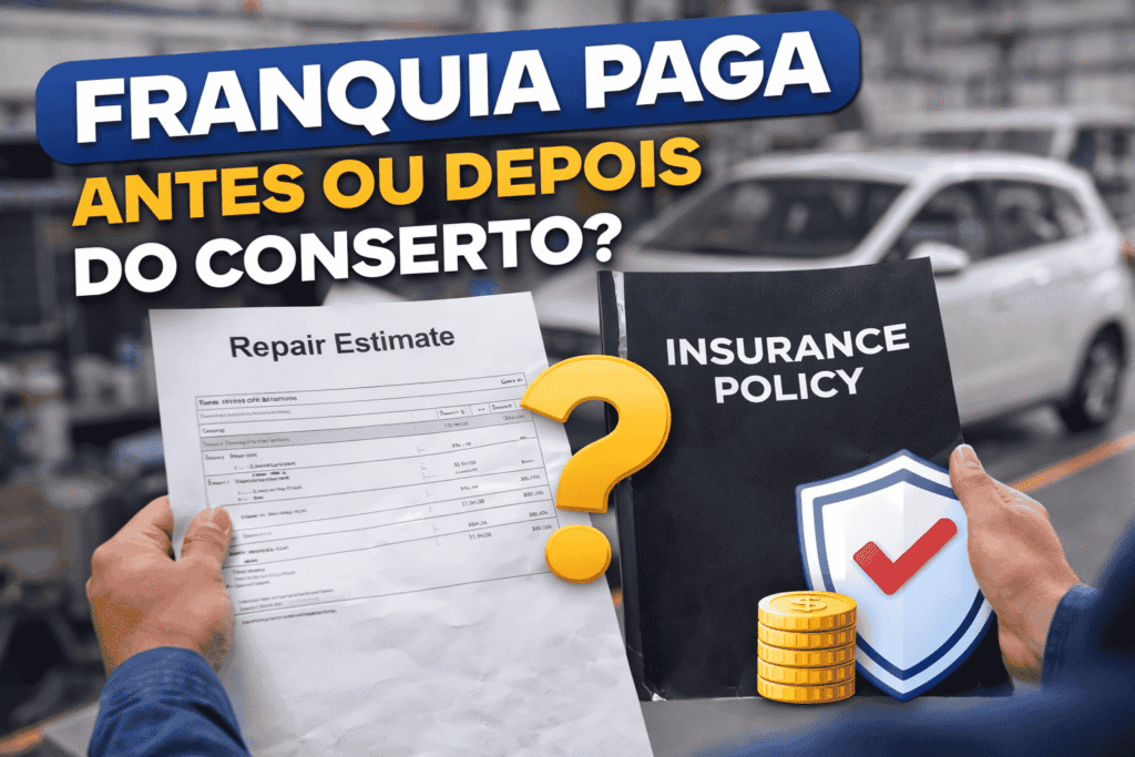 Motorista analisando orçamento e apólice para entender quando a franquia do seguro é paga no conserto do carro