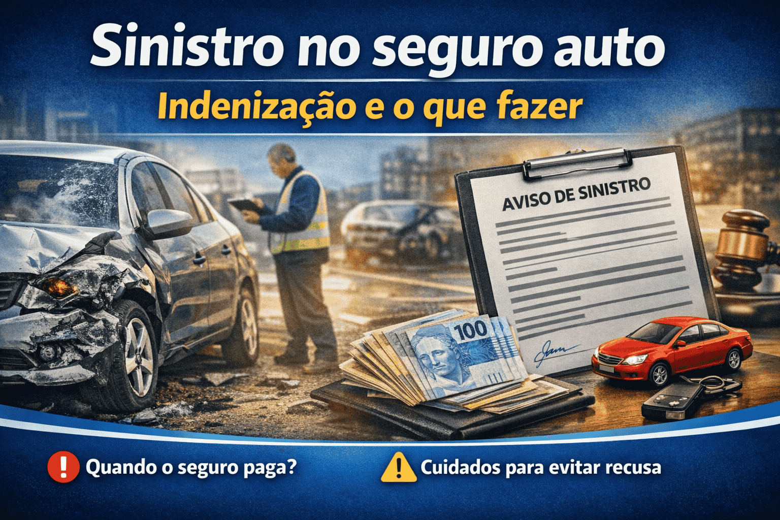 Ilustração sobre sinistro no seguro auto e análise de indenização