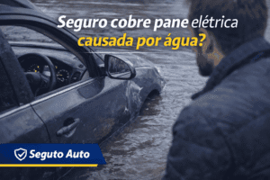 Carro parado após alagamento com painel aceso e falha elétrica aparente enquanto o motorista observa sem tentar dar partida