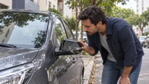 Retrovisor de carro quebrado após pequeno impacto no trânsito