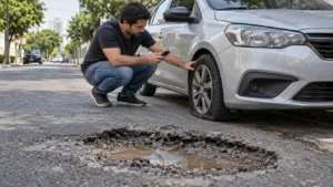 Motorista fotografa dano no carro para saber se seguro cobre buraco na rua